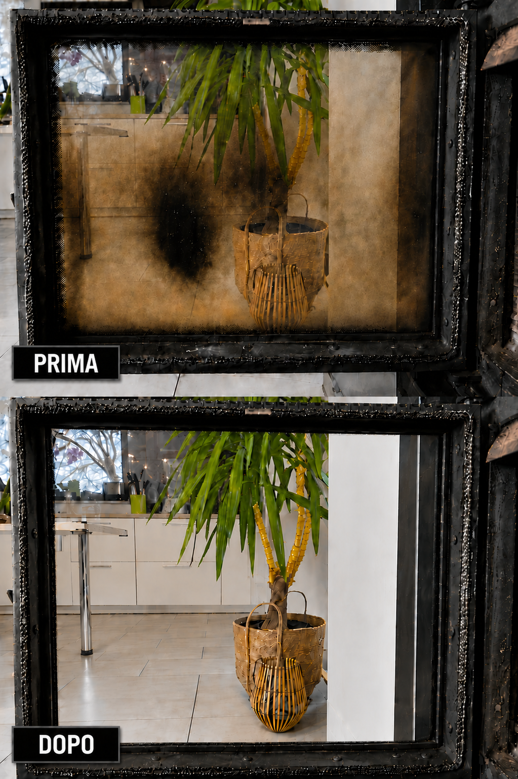 Differenza Prima e Dopo la Pulizia del Vetro Resistente al Calore con un Detergente Specifico